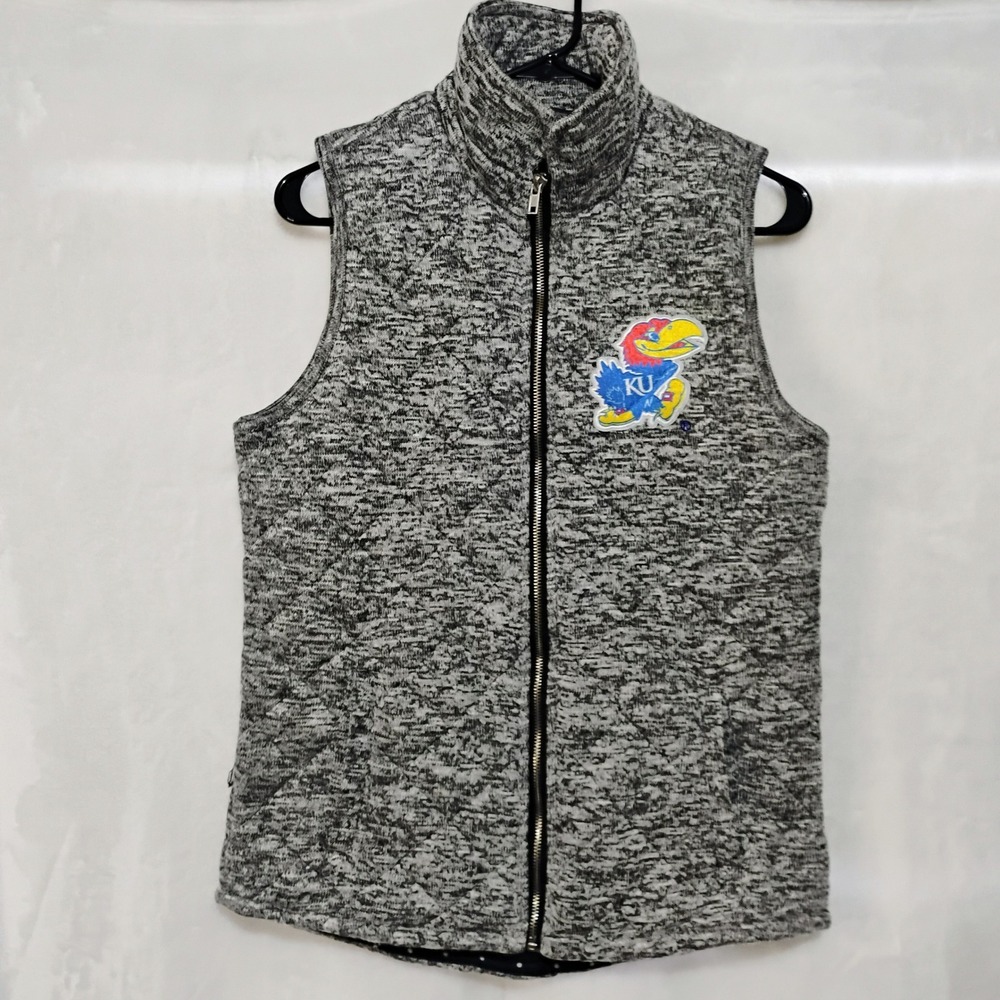 Gameday Couture Kansas Jayhawks KU Quilted Vest Grey Marl Polka Dot Lining M W